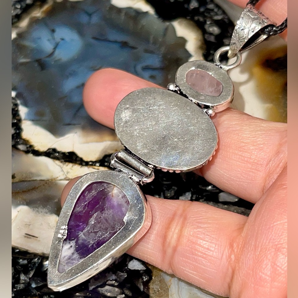 ❌SALE Crack Moonstone ❌ Rose Quartz, Amethyst Crystal Pendant 3 1/4” - Picture 15 of 17